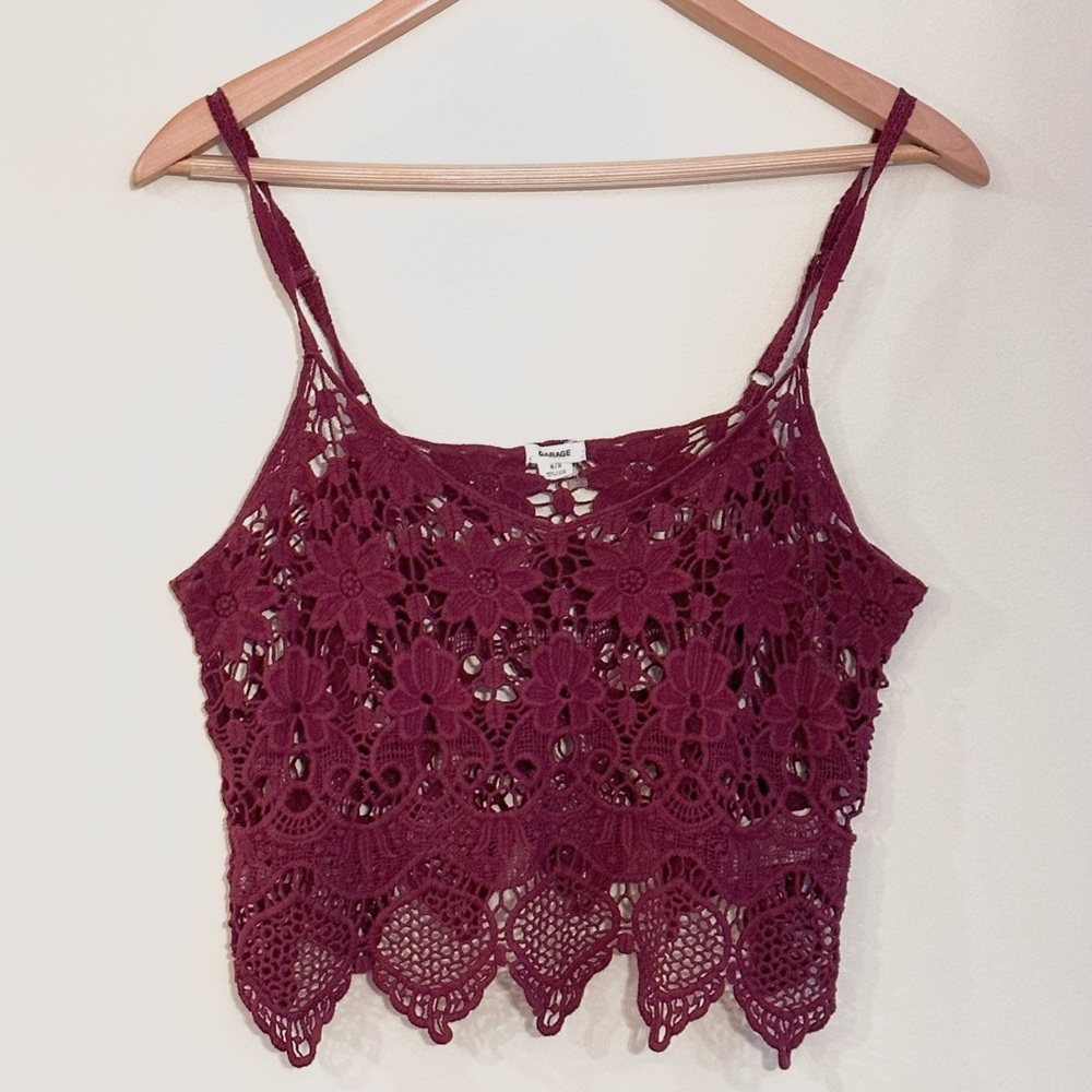 GARAGE Maroon lacy cropped tank top M